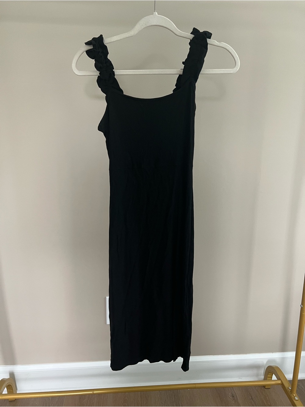 Pink Lily Black Ruffle-Shoulder Midi Dress